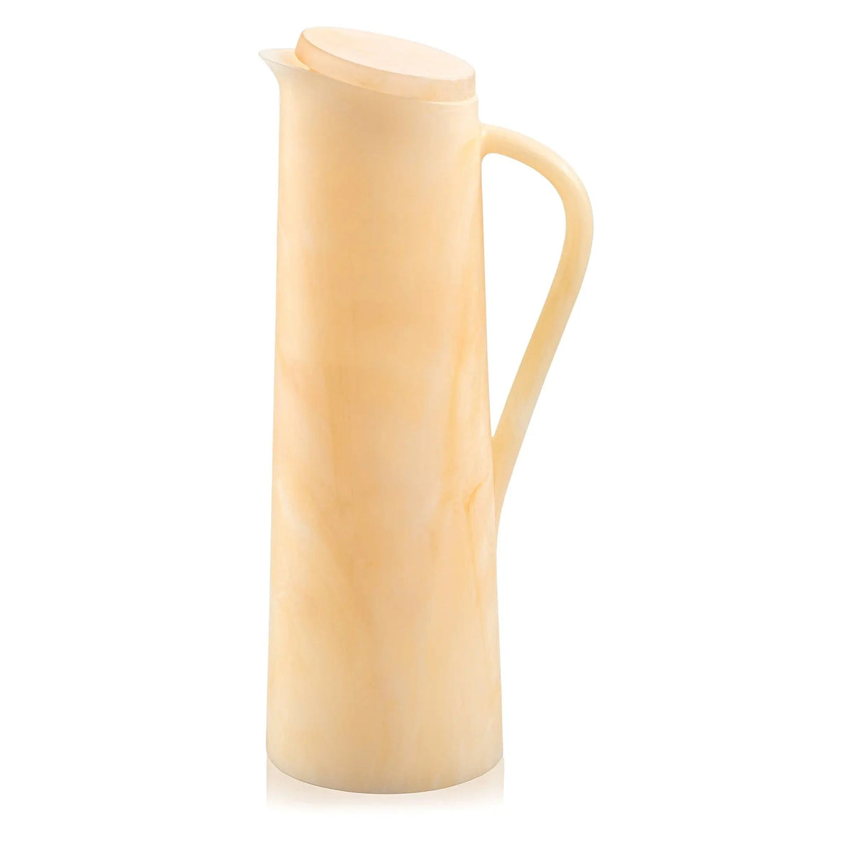 Cream-colored resin pitcher with handle by Waterdale Collection, featuring a tapered cylindrical shape ideal for serving beverages or tabletop display.