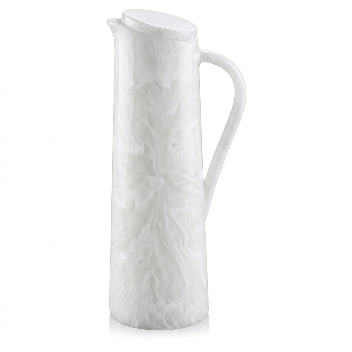 White resin pitcher with textured twig pattern design, featuring a handle and pouring spout, ideal for table service.
