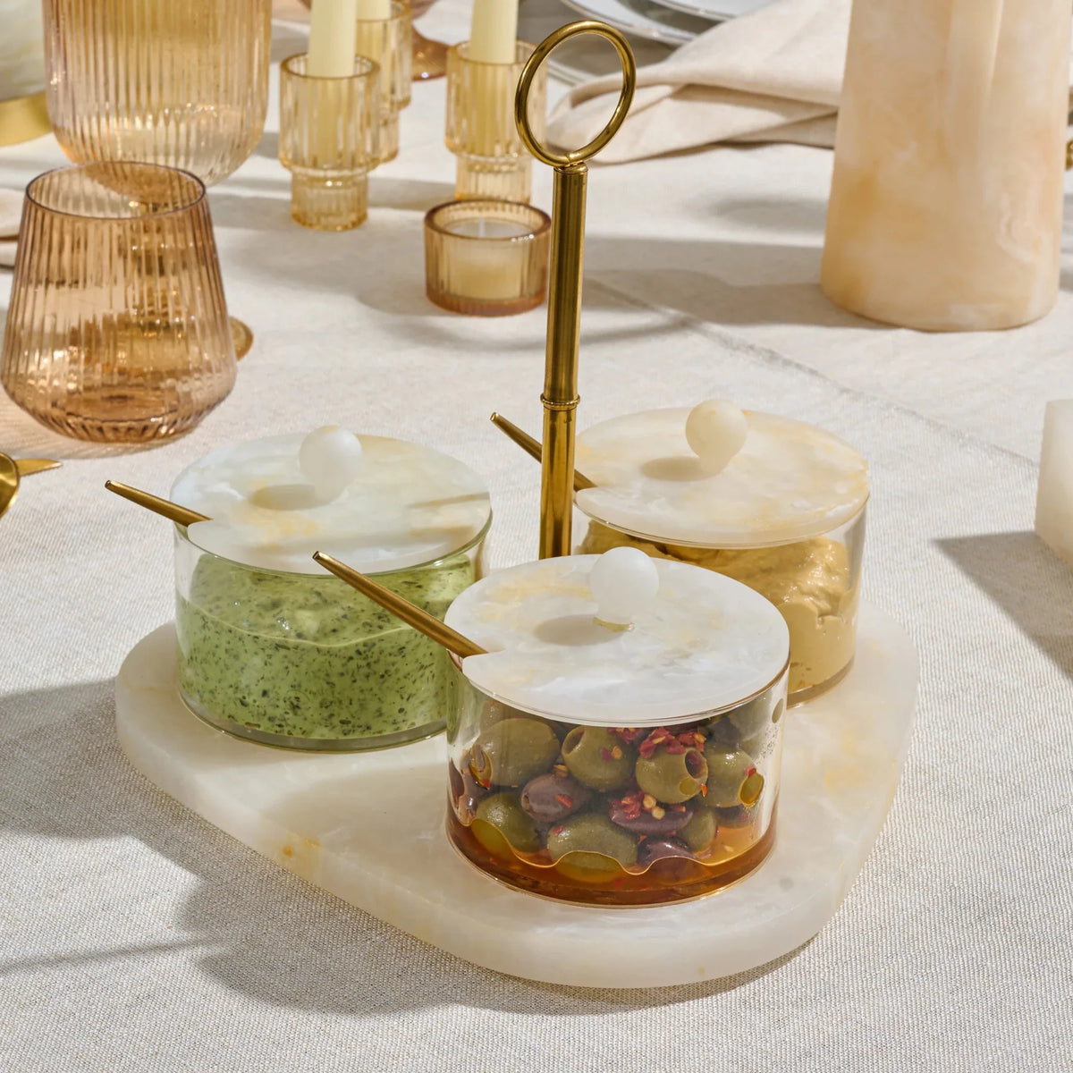 Luxury Resin Rotating Dip Bowl Set | Gold Elegant Serving Bowls
