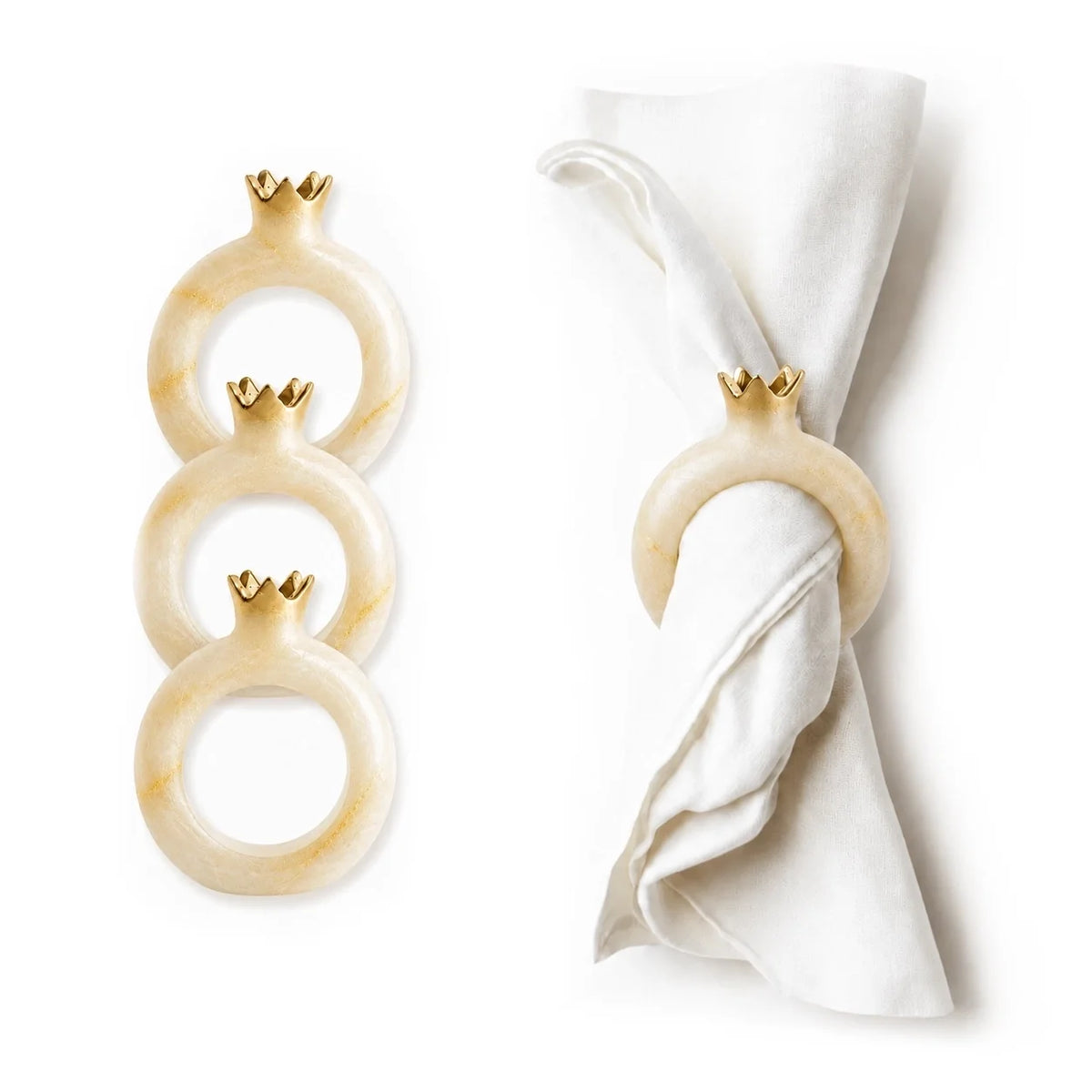 Sculptural resin pomegranate napkin rings, set of 4, from Waterdale Collection