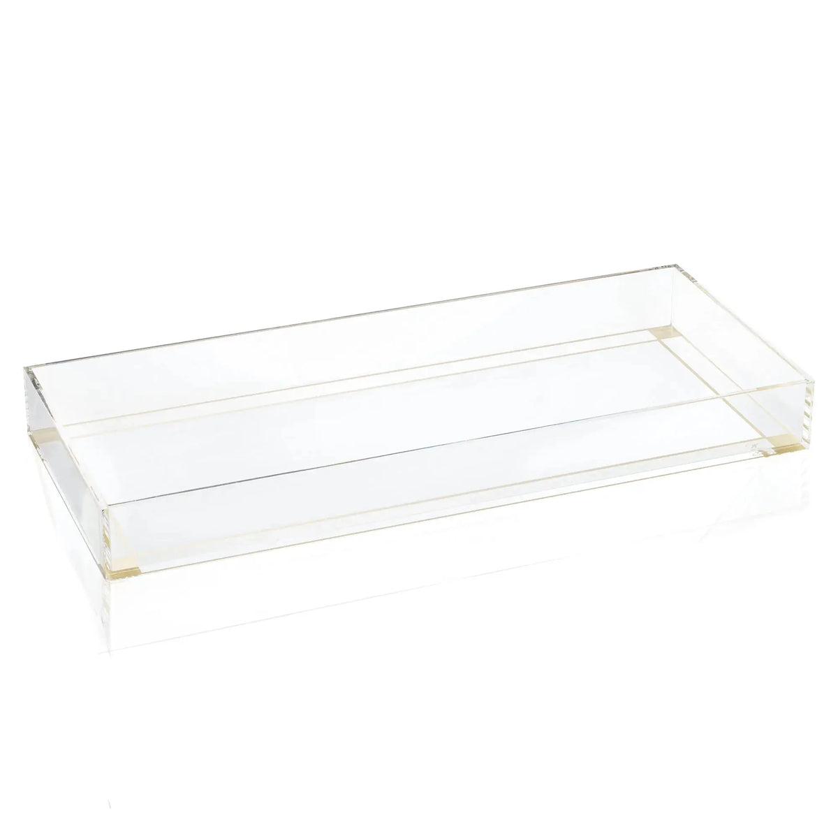 Clear acrylic Classic 2.0 Basic Tray with gold corner accents, rectangular design for bread or towel storage.