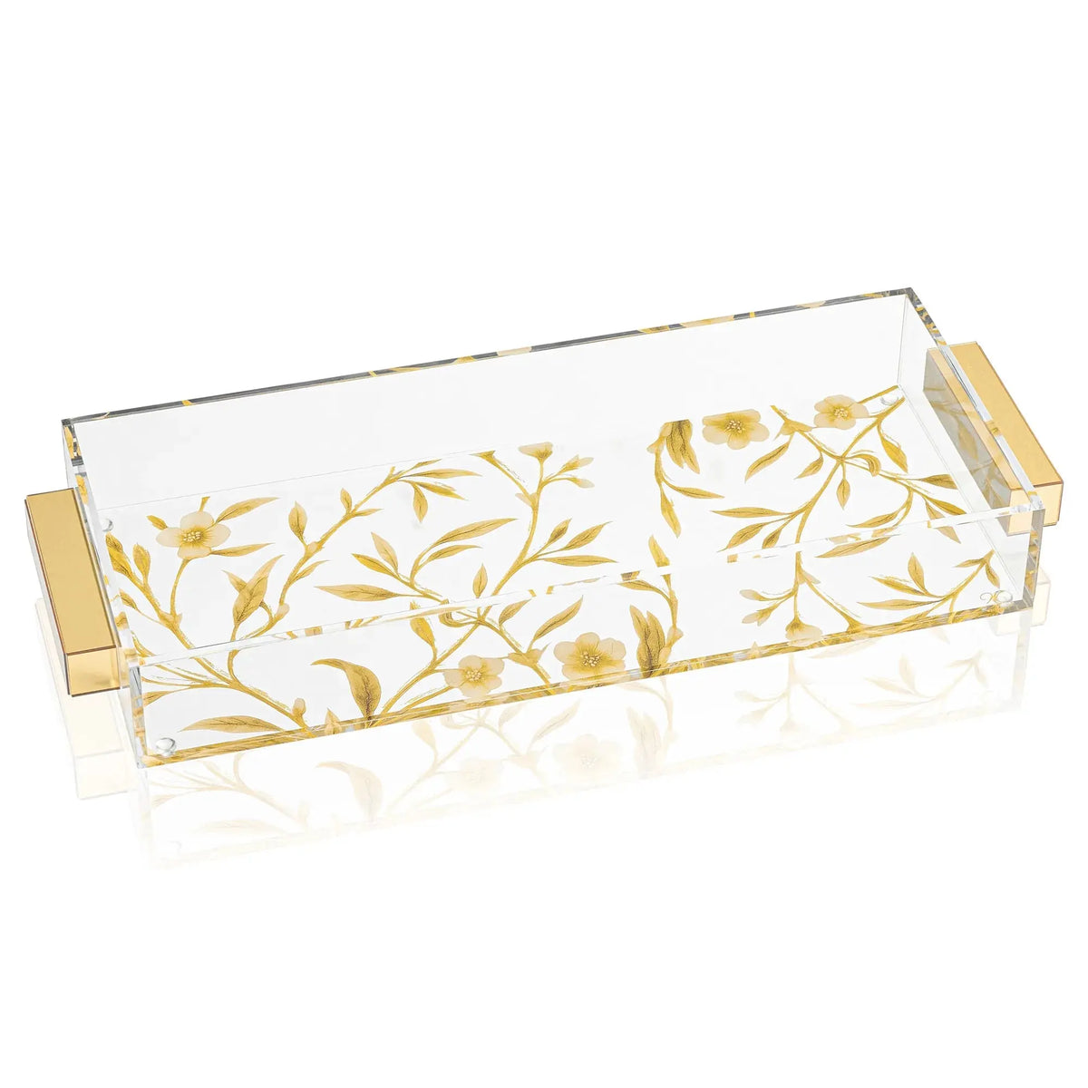 Floral Bird Bread Tray with gold leaf design and white porcelain base, featuring dual handles for serving.