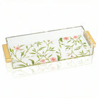 Floral Bird Bread Tray with gold handles featuring watercolor botanical and bird design on cream background, Waterdale Collection serveware.