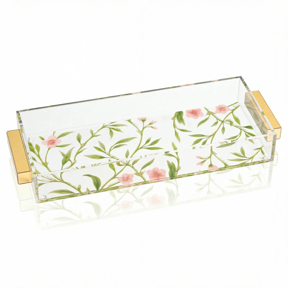 Floral Bird Bread Tray with gold handles featuring watercolor botanical and bird design on cream background, Waterdale Collection serveware.