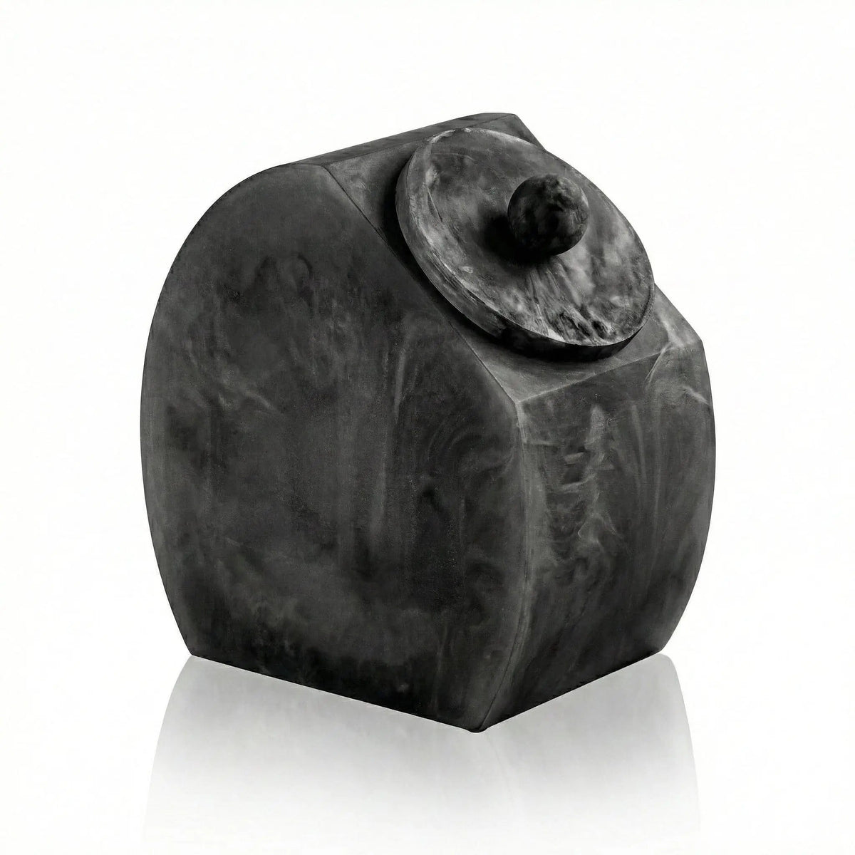 Black resin cookie jar with dome lid and textured surface, modern design by Waterdale Collection for serving and storage.