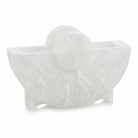 White resin round napkin holder with decorative bow detail, ideal for Pesach table settings and holiday entertaining