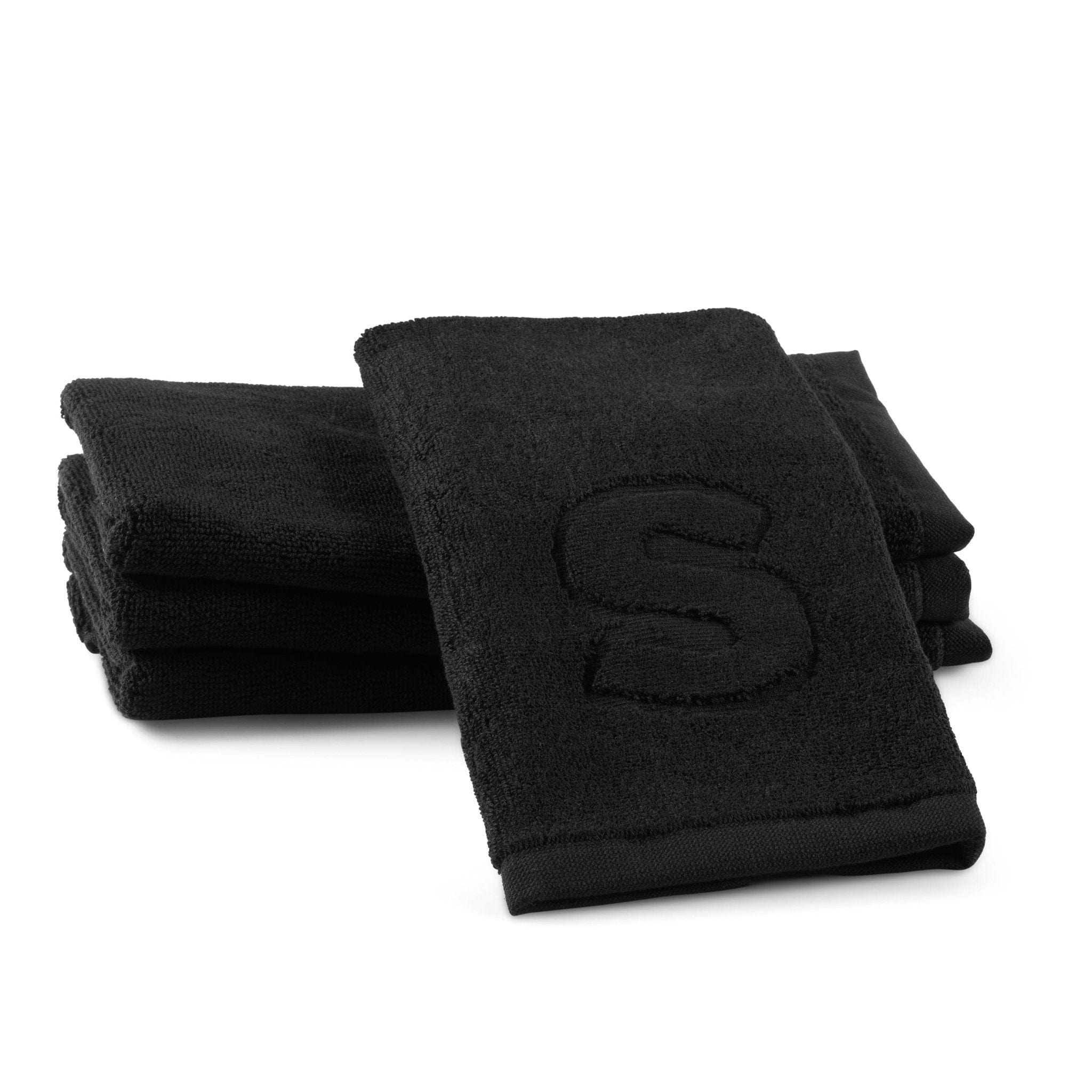 Black Initial Embossed Finger Towel - Waterdale Collection