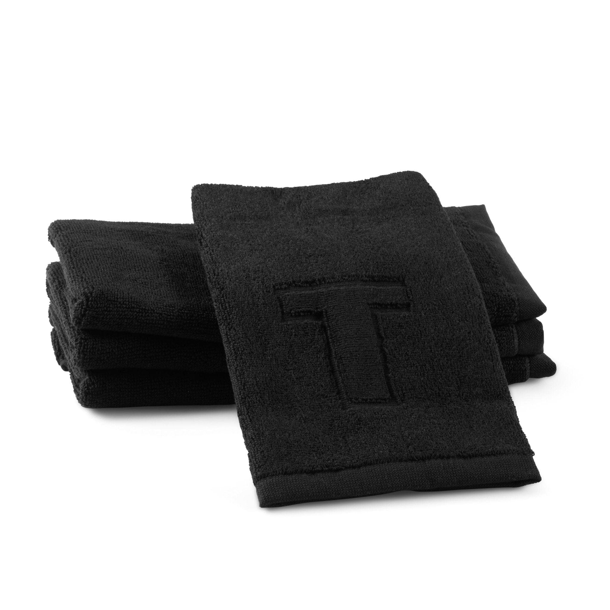 Black Initial Embossed Finger Towel - Waterdale Collection