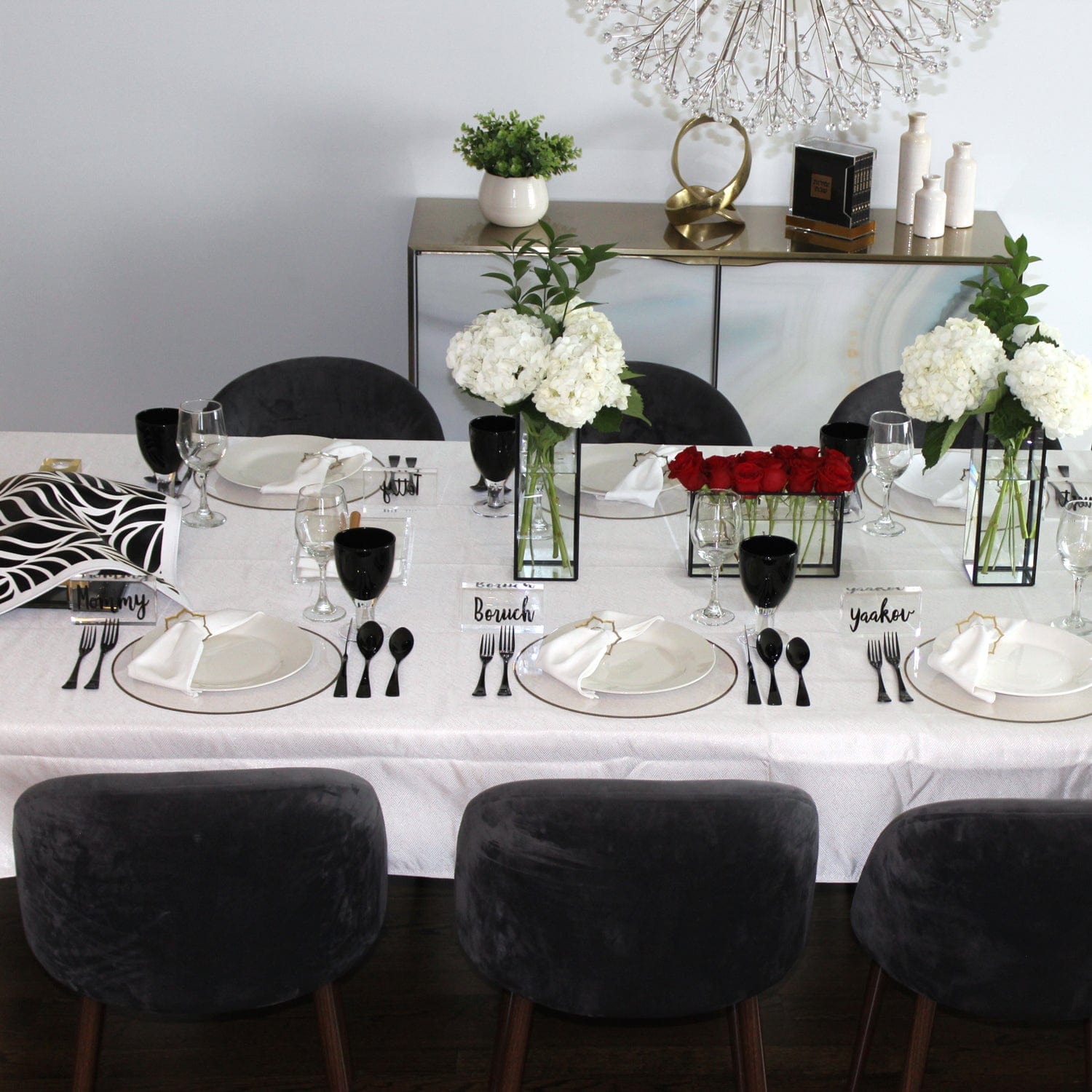 Black, White, & Gold Tablescape - Waterdale Collection