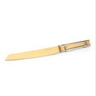 Waterdale Collection classic bread knife with tan wooden handle and serrated stainless steel blade for slicing bread.