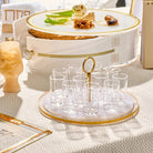 Classic Pearlstone Liquor Set with tiered marble design, featuring glasses and serving pieces in cream and gold tones for Shabbat and holiday entertaining.