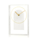 Pearlstone Frame Desk Clock with gold-tone hands and minimalist design in white marble and metal frame, ideal for modern office or home decor.