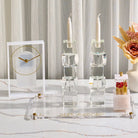 Pearlstone Frame Desk Clock with pearl marble finish and metal accents displayed on white surface with decorative items