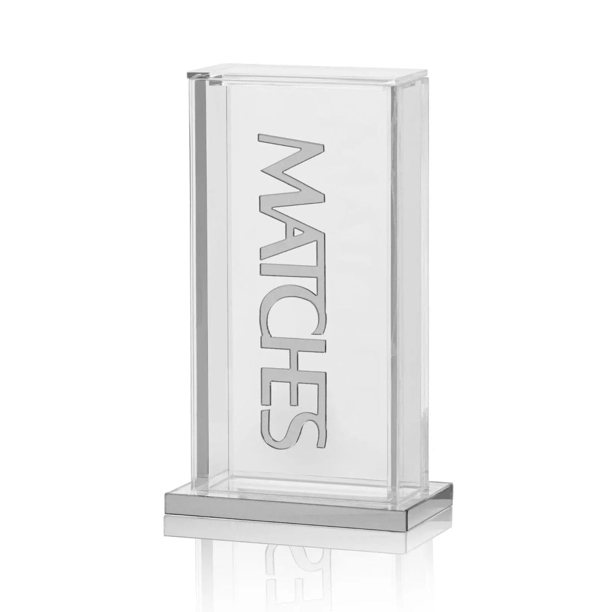 Modern silver metal pillar match holder with engraved Waterdale Collection branding, perfect for Shabbat and havdalah ceremonies.