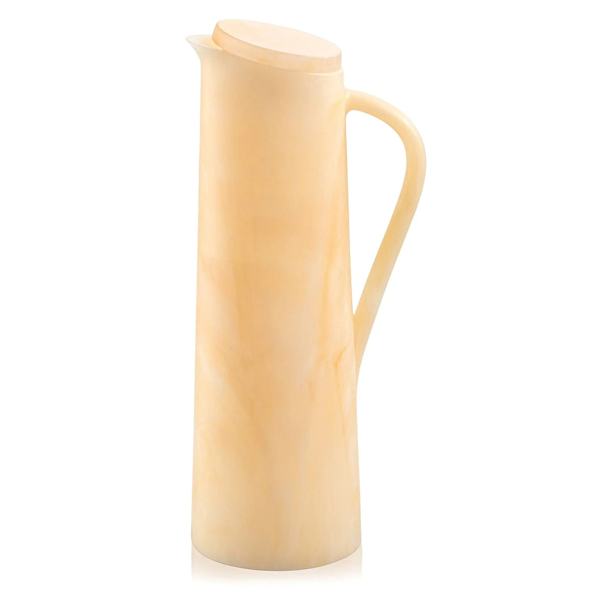 Cream-colored resin pitcher with handle by Waterdale Collection, featuring a tapered cylindrical shape ideal for serving beverages or tabletop display.