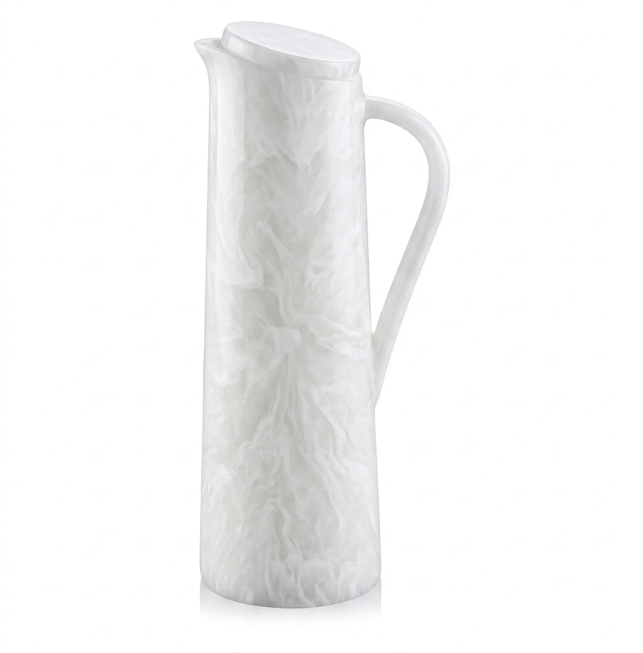 White resin pitcher with textured twig pattern design, featuring a handle and pouring spout, ideal for table service.