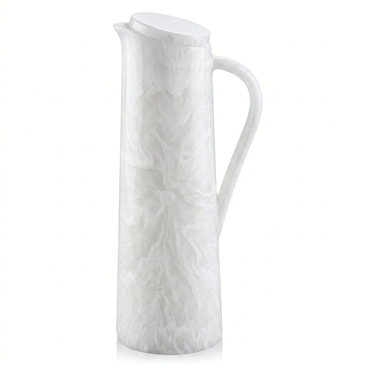 White resin pitcher with textured twig pattern design, featuring a handle and pouring spout, ideal for table service.