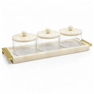 Gold Resin Rectangle Dip Bowl Set with Tray & Spoons | 3 dip bowls with 3 gold spoons and a resin tray holder 