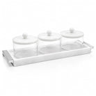 Silver Resin Rectangle Dip Bowl Set with Tray & Spoons | 3 dip bowls with 3 silver spoons and a resin tray holder 