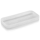 White resin towel tray with rounded corners and raised edges, ideal for bathroom vanity or bread serving.