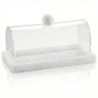 Small rectangular resin cake dome with clear acrylic cover and white base, ideal for serving and protecting baked goods at gatherings.