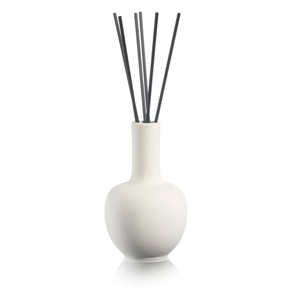 White ceramic Aura Vase Diffuser with black reed sticks, modern minimalist design for home fragrance and décor.